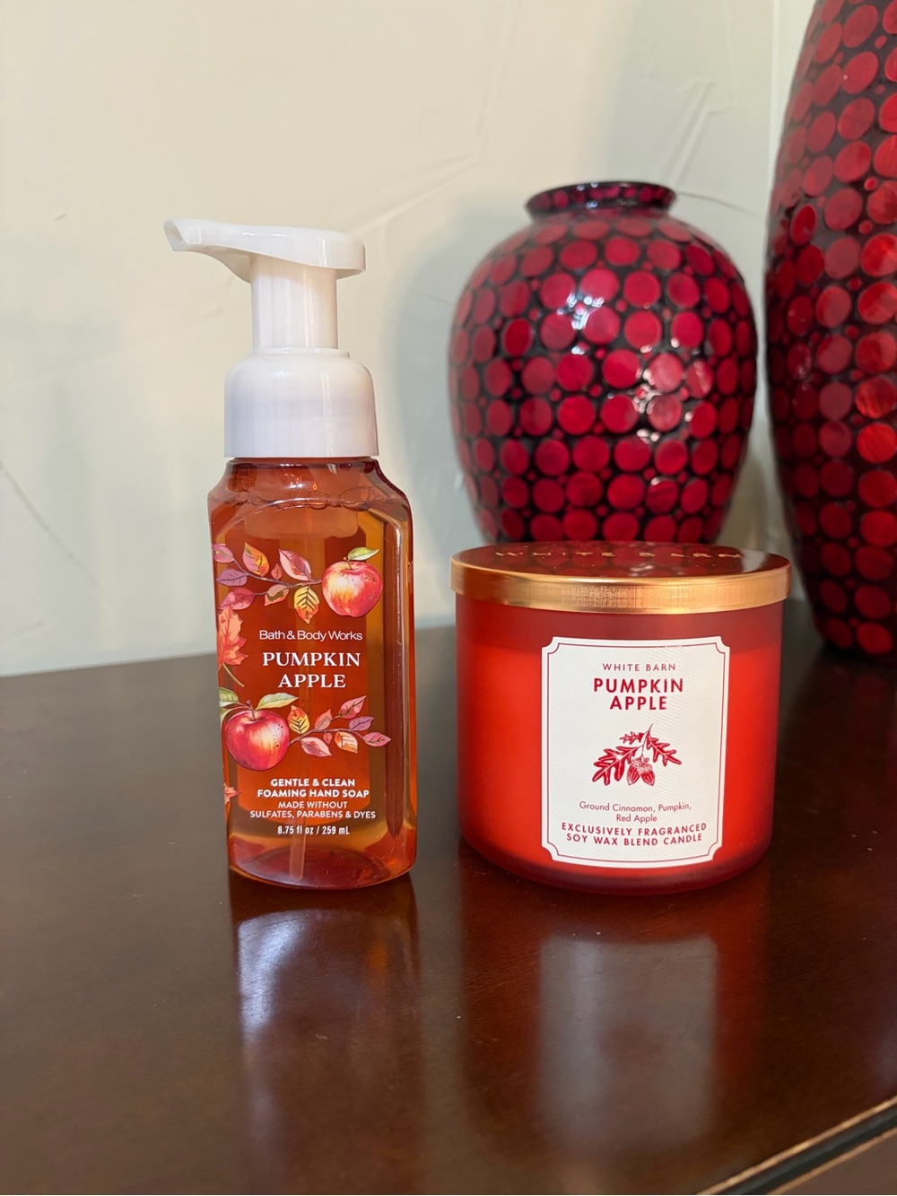 Bath & Body Works Pumpkin Apple Foaming Hand Soap & 3 Wick Candle Set